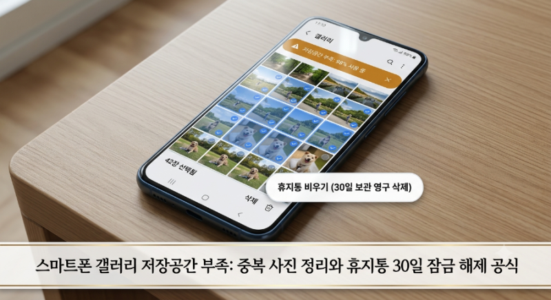 스마트폰 갤러리 저장공간 부족: 중복 사진 정리와 휴지통 30일 잠금 해제 공식