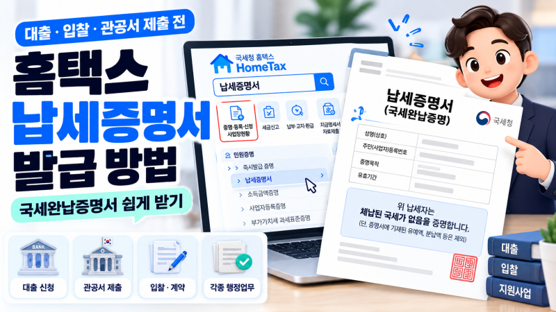 홈택스 납세증명서 발급 방법｜국세완납증명서 쉽게 받기