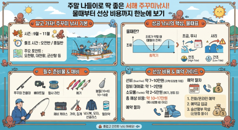 주말 나들이로 딱 좋은 서해 주꾸미낚시! 물때부터 선상 비용까지 한눈에 보기