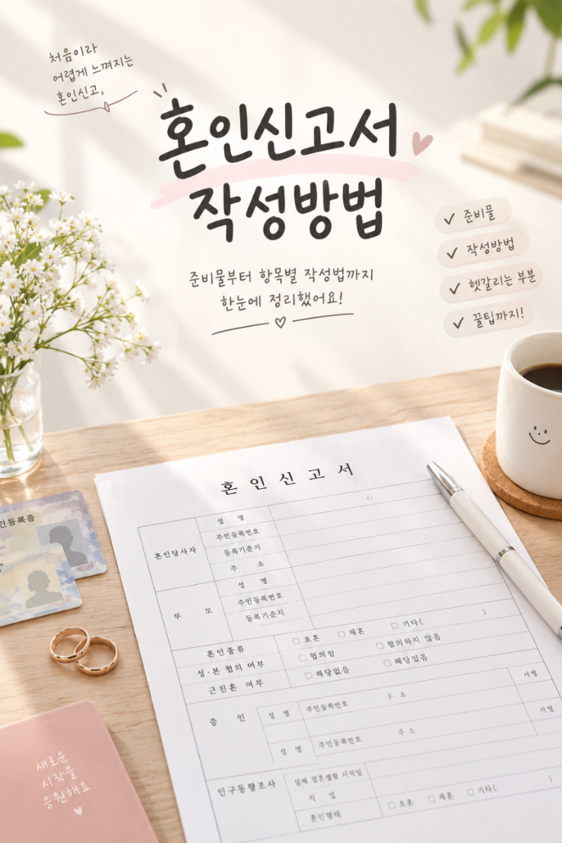 혼인신고서 작성방법|준비물부터 등록기준지·증인 작성까지