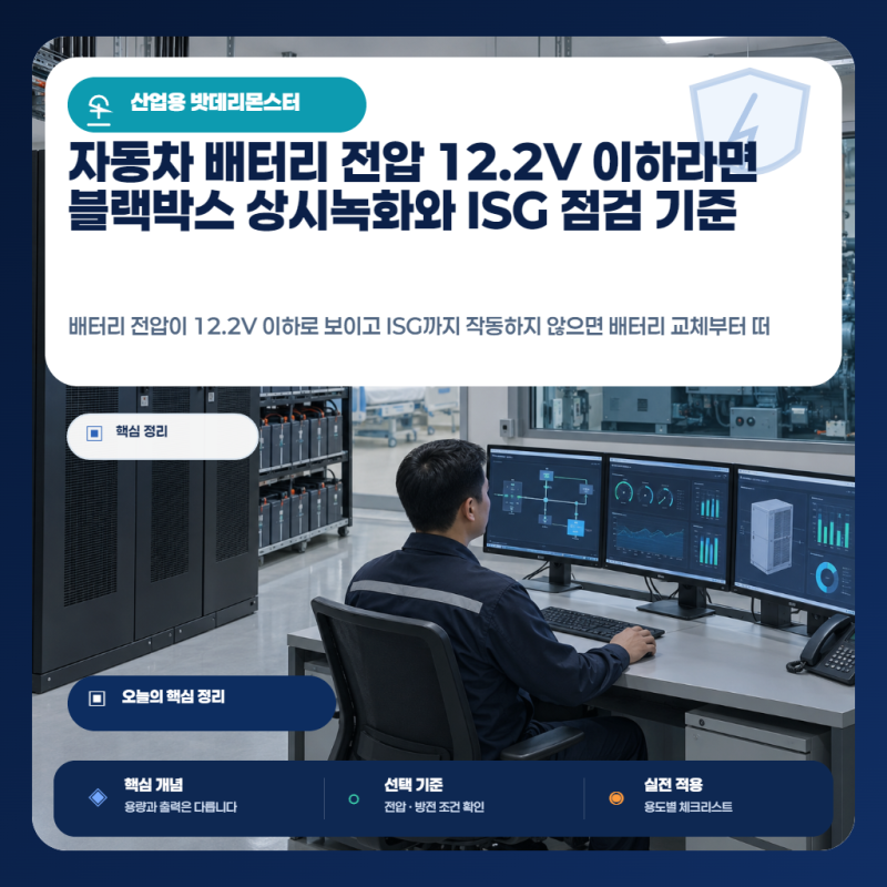 자동차 배터리 전압 12.2V 이하라면 블랙박스 상시녹화와 ISG 점검 기준