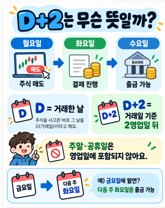주식 예수금 뜻｜주식을 팔았는데 출금이 안 되는 이유와 D+2 쉽게 설명