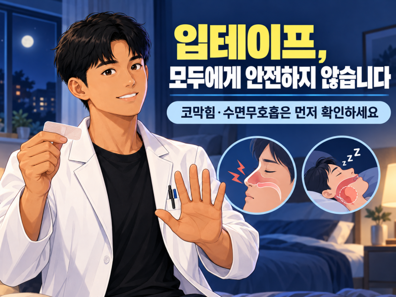 잘 때 입테이프 붙이면 코골이·구강건조가 좋아질까? 수면무호흡은 먼저 확인하세요