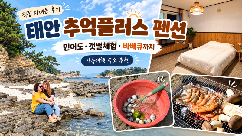 태안 숙소 추천, 너무 좋아 1박 더 연장한 신두 추억플러스 펜션 후기｜민어도·갯벌체험까지