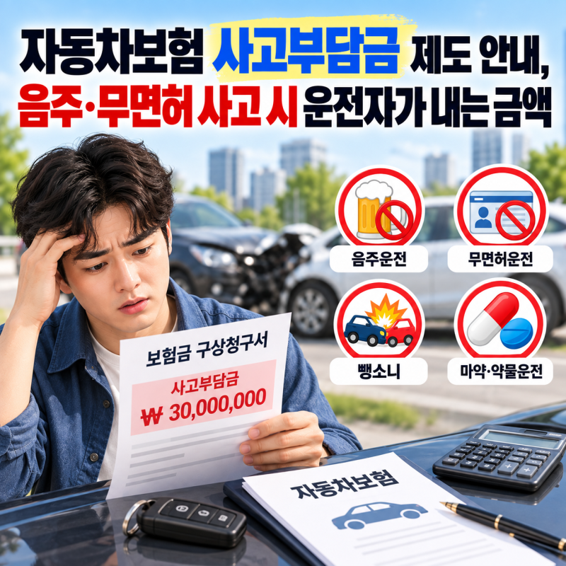 자동차보험 사고부담금 제도 안내, 음주·무면허 사고 시 운전자가 내는 금액
