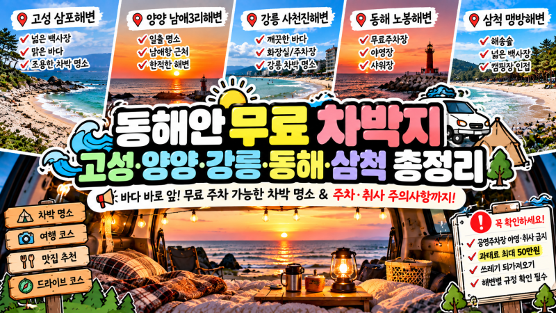 동해안 무료 차박지 추천｜고성·양양·강릉·동해·삼척 바다 차박 명소 총정리