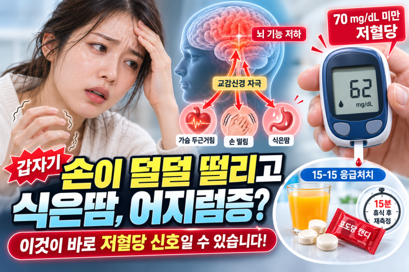 식은땀이 나고 손이 떨리며 어지럽다면? 급성 저혈당 증상 & 원인 및 15-15 응급 처치 수칙 총....