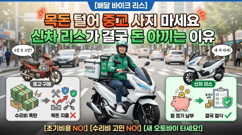 [배달 바이크 리스] 목돈 털어 중고 사지 마세요: 신차 리스가 결국 돈 아끼는 이유