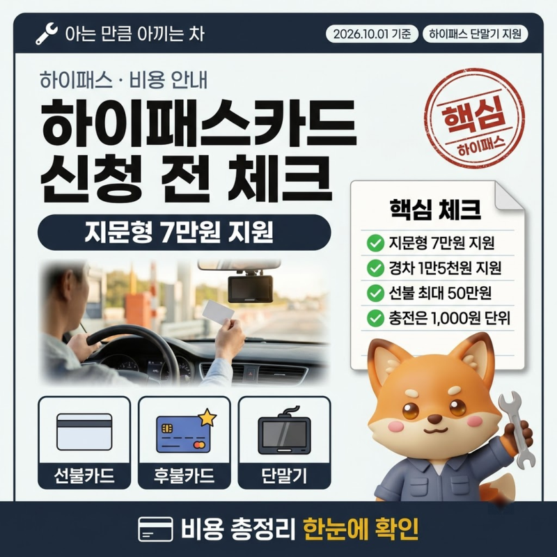 하이패스카드신청 전 단말기 지원금, 감면차량 지문형 7만원 경차 1만5천원