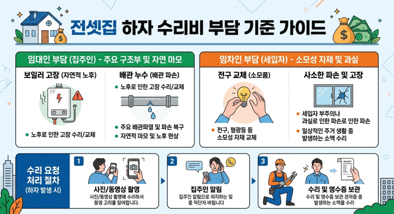 7.전셋집에 하자가 생겼습니다. 수리비는 누가 부담할까요?