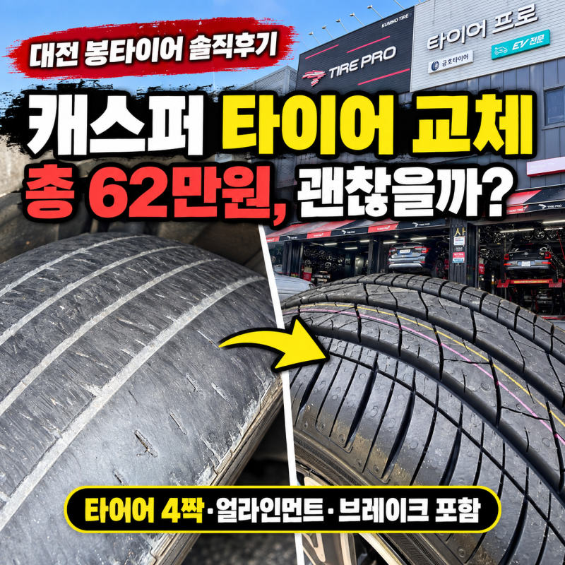 대전 학하동 봉타이어 캐스퍼 금호타이어 TA21 교체 후기｜휠 얼라인먼트까지