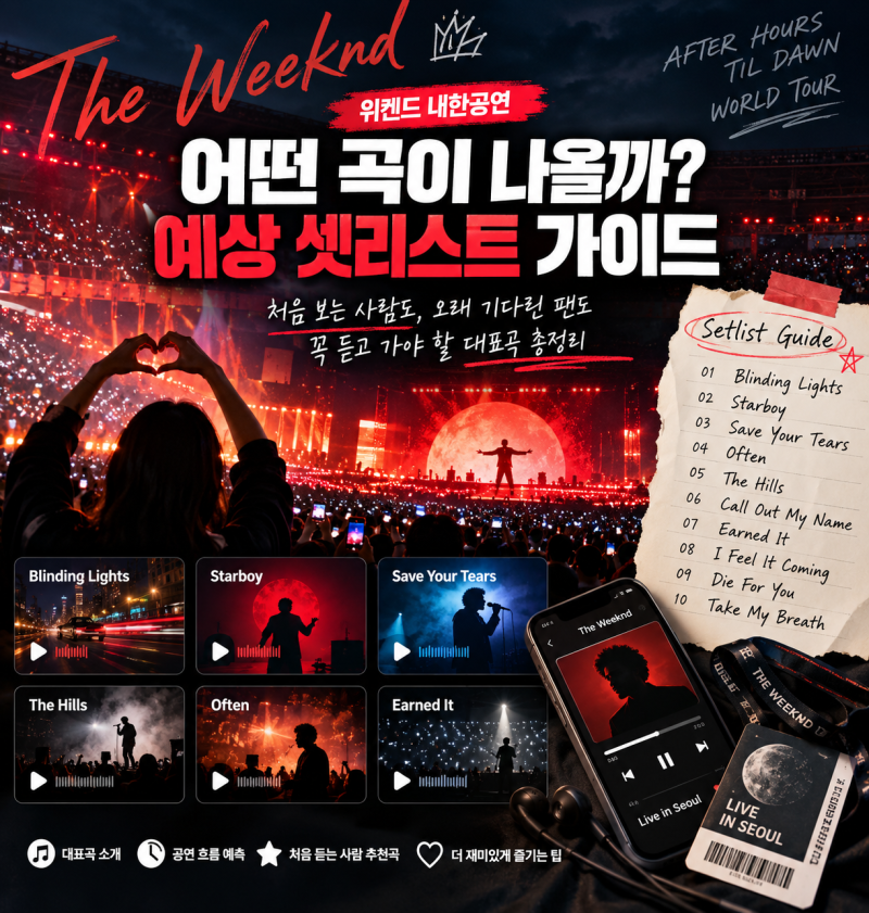 위켄드 내한공연 어떤 곡이 나올까?｜2026 예상 셋리스트·처음 가는 사람도 꼭 듣고 갈 대표....
