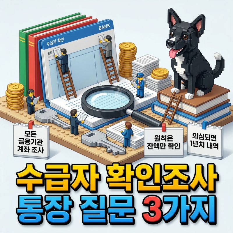 수급자 확인조사 질문 3가지, 모든 통장 다 보고 잔액만 확인해요