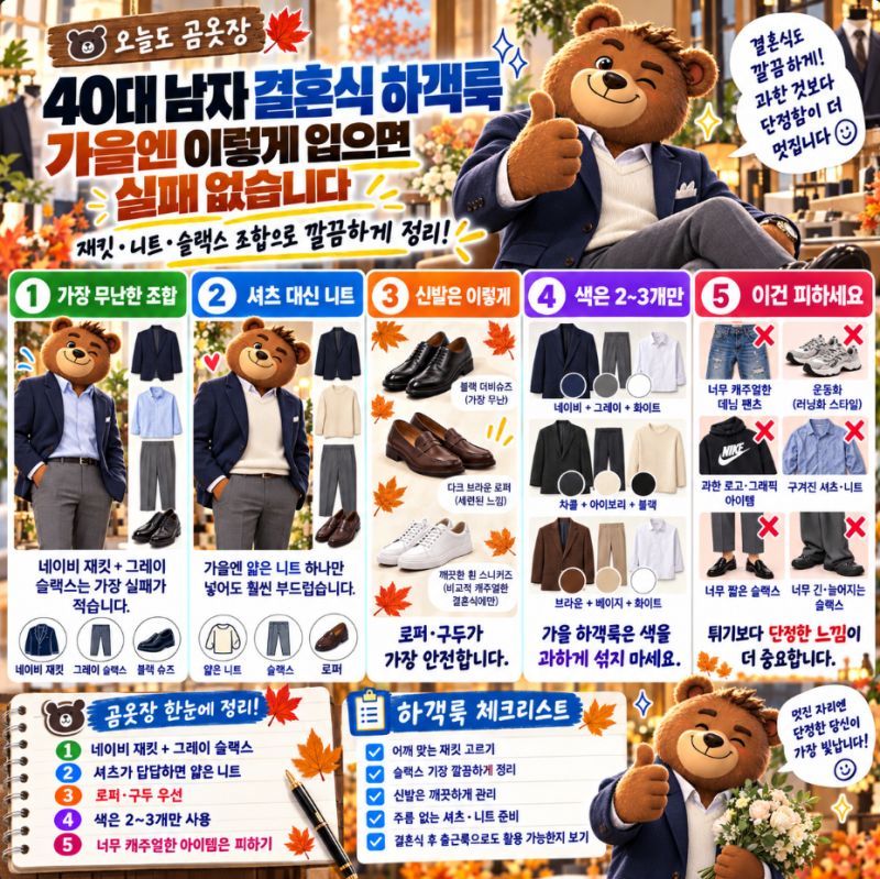 30·40·50대 남자 결혼식 하객룩, 가을엔 이렇게 입으면 실패 없습니다