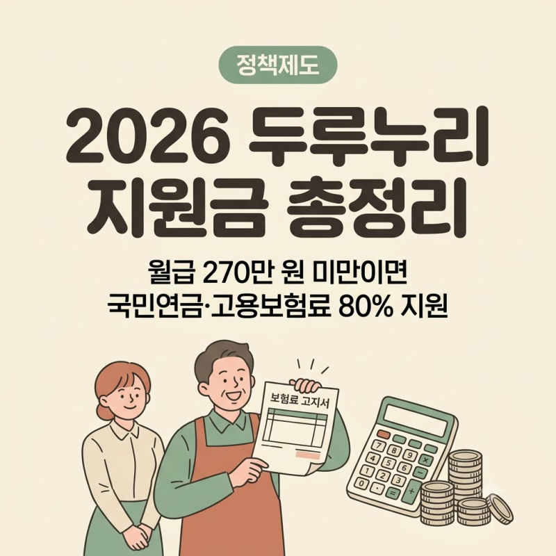 두루누리 지원금 2026 상한액 총정리: 월급 270만 원 미만이면 보험료 80% 지원, 신청 전 꼭 확인....