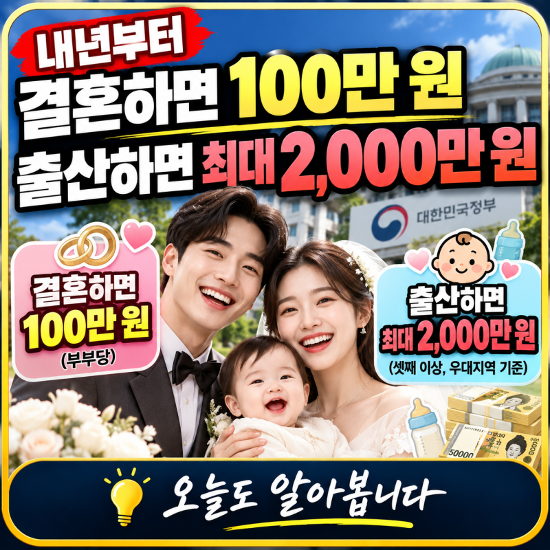 내년부터 결혼하면 100만원, 출산하면 최대 2,000만원? 2027년 지원제도 총정리
