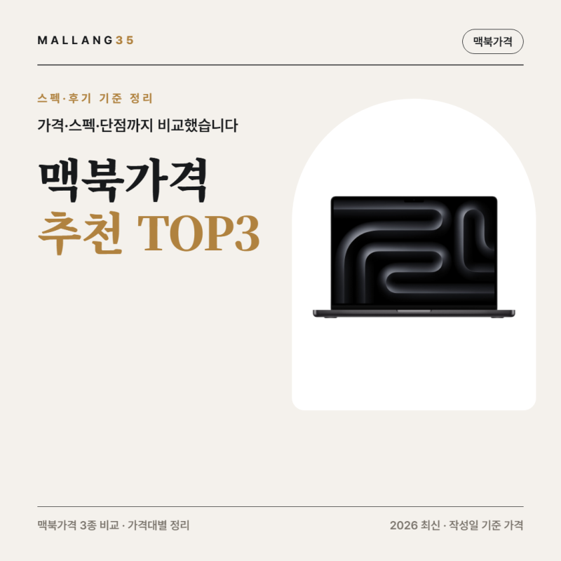 맥북 가격 비교 | 80만원 중고부터 302만원 M5 프로까지 (2026 최신)