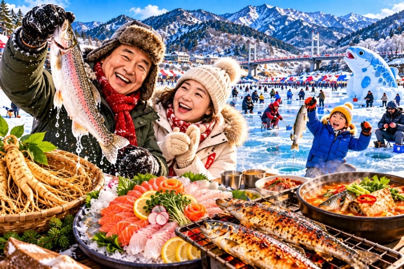 ❄️2027 강원도 겨울축제 3편｜홍천강 꽁꽁축제, 인삼 먹고 자란 송어를 잡으러 갑니다