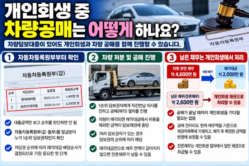 개인회생 중 차량담보대출이 있다면? 차량 공매와 남은 빚 처리 방법