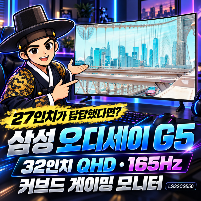 게이밍모니터 27인치 답답했다면? 삼성 오디세이 G5 LS32CG550 32인치 QHD 165Hz 커브드 모니터