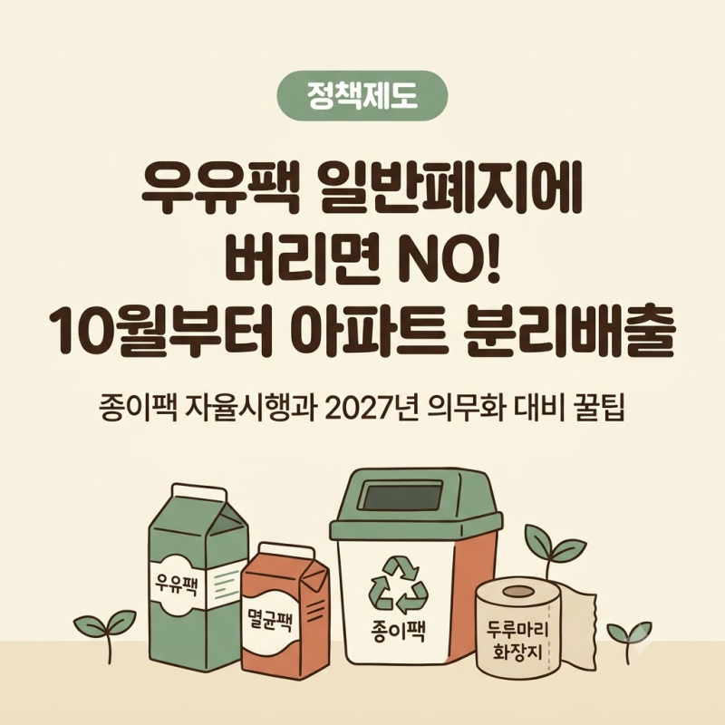 우유팩 일반폐지에 버리면 안 된다! 10월 1일 아파트 종이팩 분리배출 자율 시행과 2027년 의무....