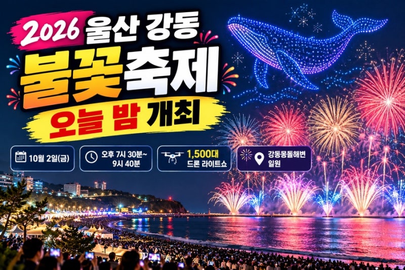 2026 Ulsan Gangdong Fireworks Festival Kicks Off Today! 1,500 Drone Show Schedule, Location, and "Let's Go to the Beach" - A Complete Guide