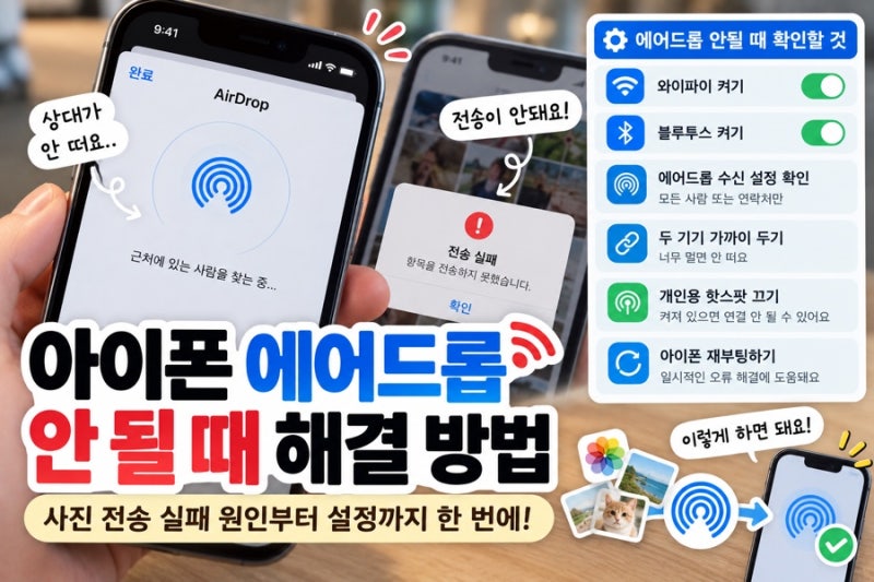 아이폰 에어드롭 안 될 때 해결 방법｜사진 전송 실패 원인부터 설정까지 정리