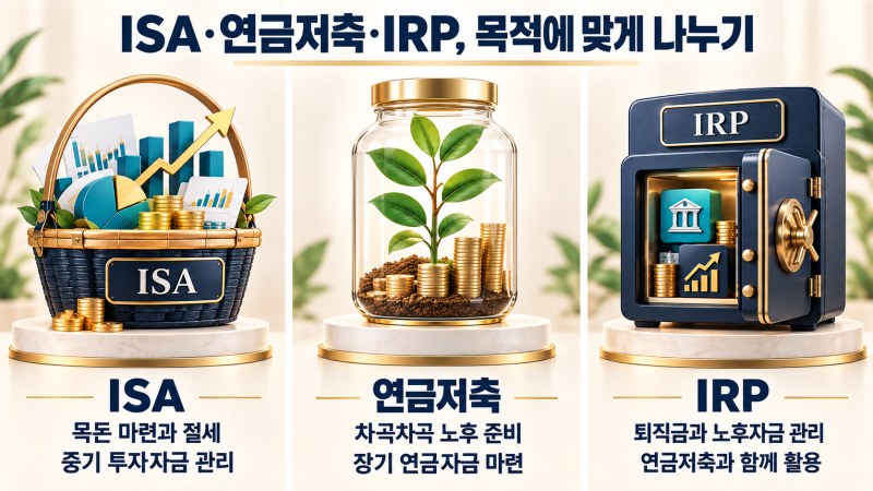 ISA vs 연금저축 vs IRP, 세금 혜택과 돈이 묶이는 기간 비교