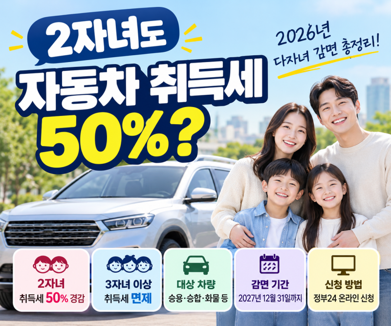 2026 다자녀 자동차 취득세 감면｜2자녀·3자녀 차이와 신청 방법