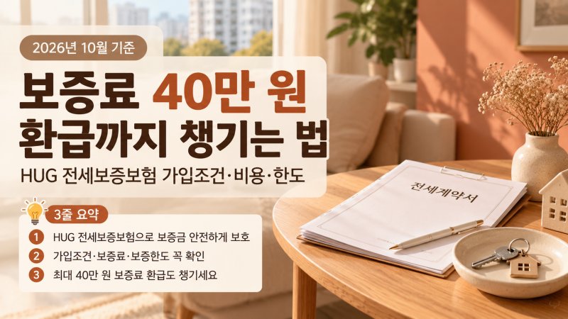 "보증료 최대 40만 원 그냥 날리는 중?" HUG 전세보증보험 가입조건 비용 한도 환급신청까지 총....