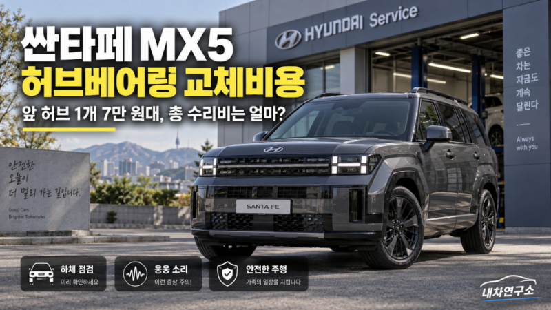 싼타페 MX5 허브베어링 교체비용, 앞 허브 1개 7만 원대인데 총 수리비는 얼마일까?