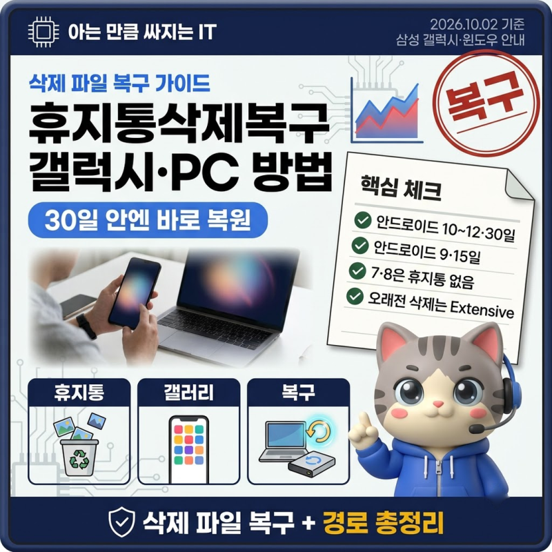 휴지통삭제복구 갤럭시는 30일 안에, 비운 PC 파일은 winfr로