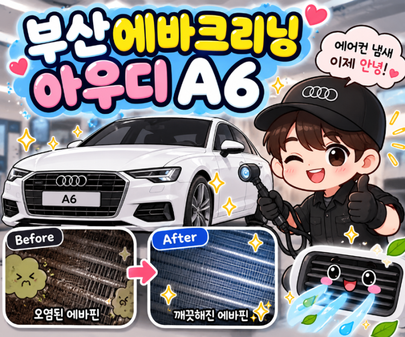 부산에바크리닝 아우디 A6, 에어컨 냄새 뒤에 숨어 있던 에바핀 오염을 씻어내다