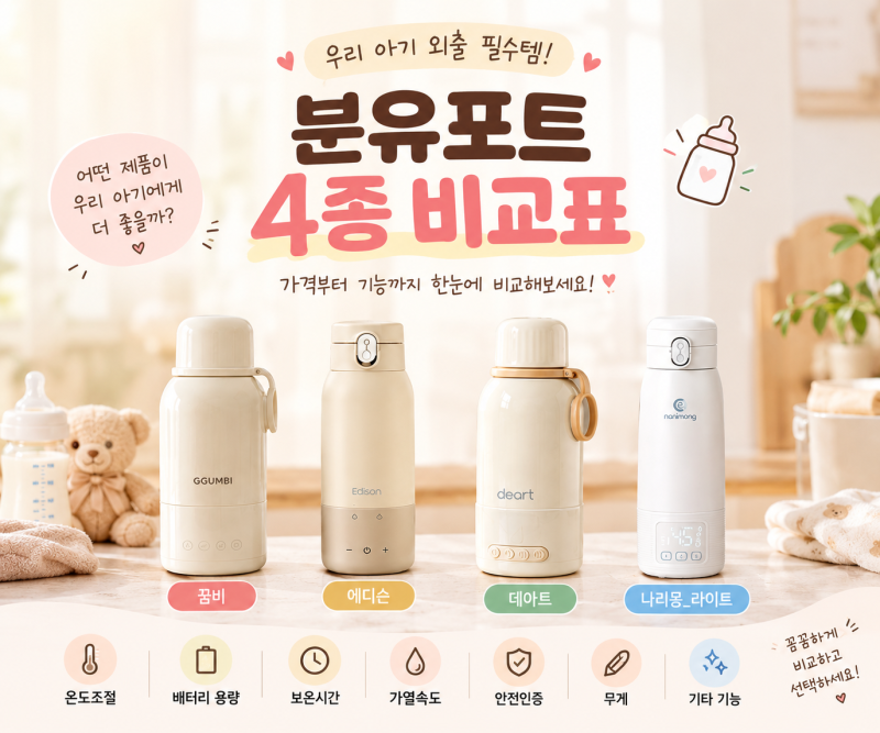 휴대용 분유포트 추천 4종 비교｜꿈비·에디슨·데아트·나리몽 스펙 비교