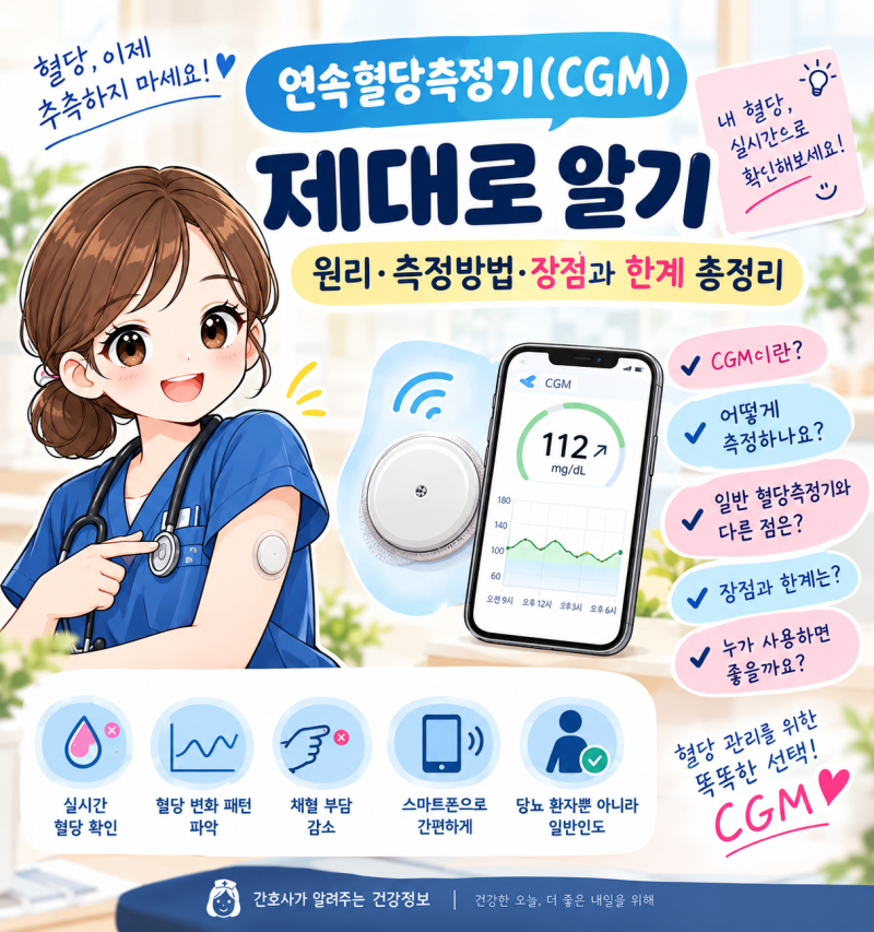 [혈당관리 2편] 연속혈당측정기(CGM) 제대로 알기｜혈당 패치 원리·측정방법·장점과 한계 총....