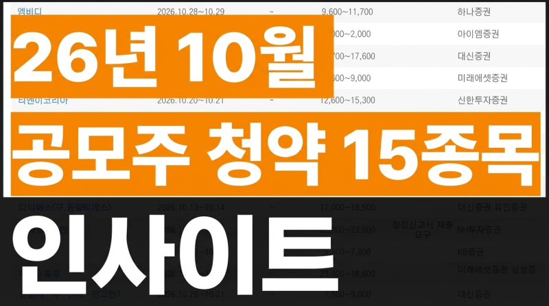 10월 공모주 청약 총 15개 종목 출격… 엘리스그룹·AI·로봇 집중 ? "공모가 9만 원대 대어 온다....