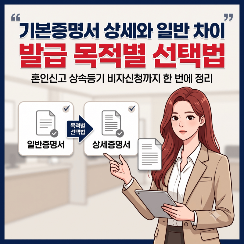 기본증명서 상세와 일반 차이, 가족관계등록법 제15조 기준 혼인신고용 상속등기용 비자신청....