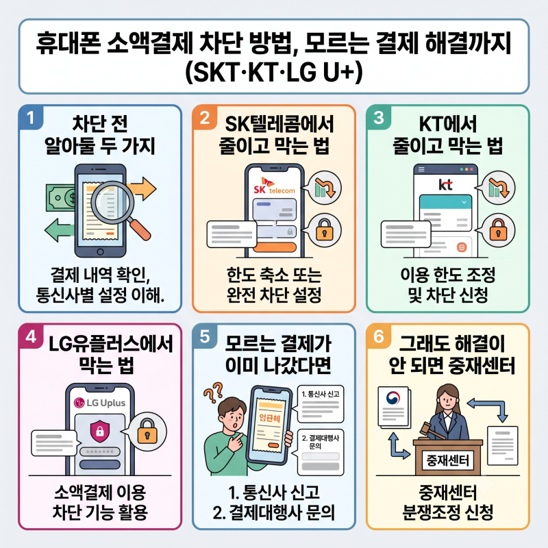 휴대폰 소액결제 차단 방법, 모르는 결제가 이미 나갔을 때 순서까지 (SKT·KT·LG U+)