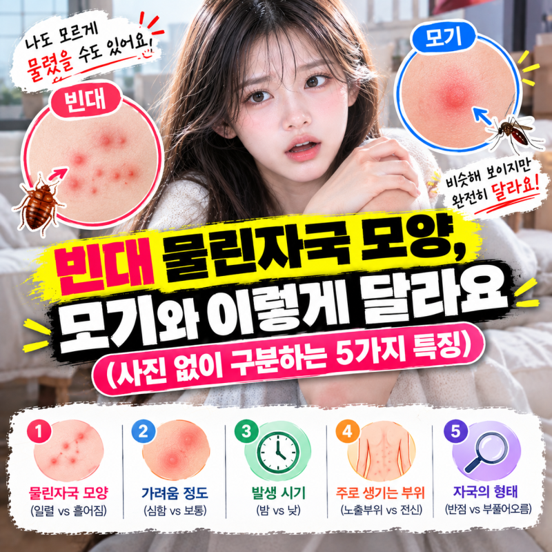 빈대 물린자국 모양, 모기와 이렇게 달라요 (사진 없이 구분하는 5가지 특징)