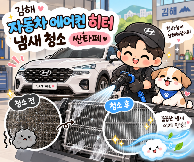 김해 자동차 에어컨 히터 냄새 청소 싼타페, 첫바람에서 올라온 꿉꿉함 에바핀까지 씻어낸 ....