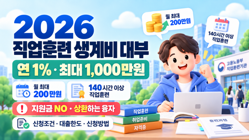 2026 직업훈련 생계비 대부 총정리｜연 1%·월 200만원·최대 1천만원