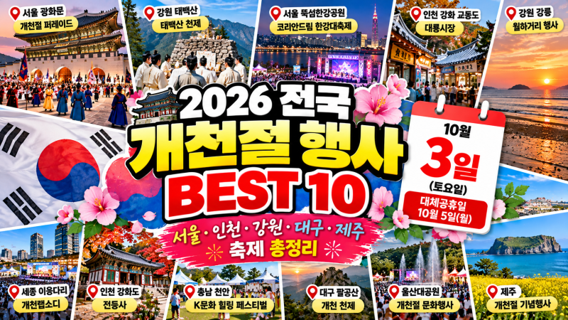 2026 전국 개천절 행사 BEST 10｜10월 3일 서울·인천·강원·대구·제주 축제 총정리