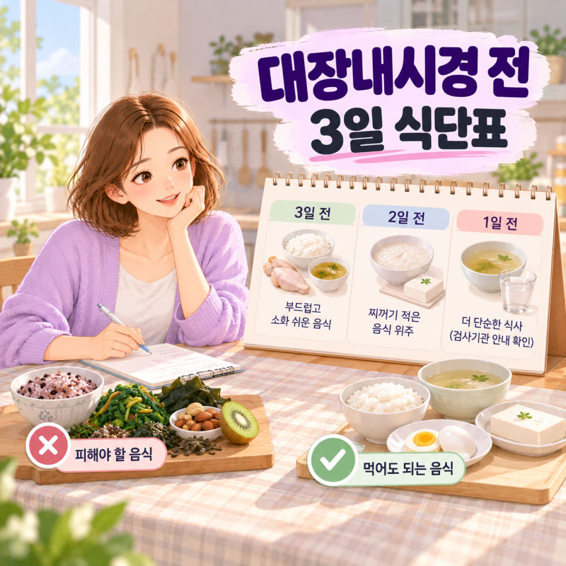 대장내시경 전 3일 식단표, 먹어도 되는 음식과 피해야 할 음식 정리