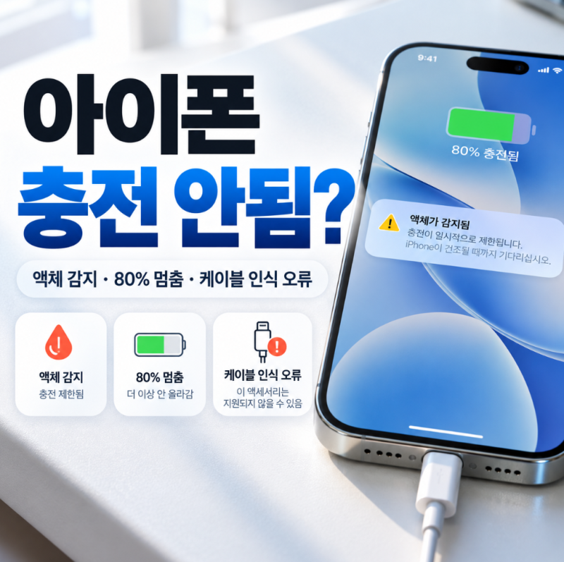 아이폰 충전 안됨? 액체 감지·80%에서 멈춤·케이블 인식 오류 해결 순서