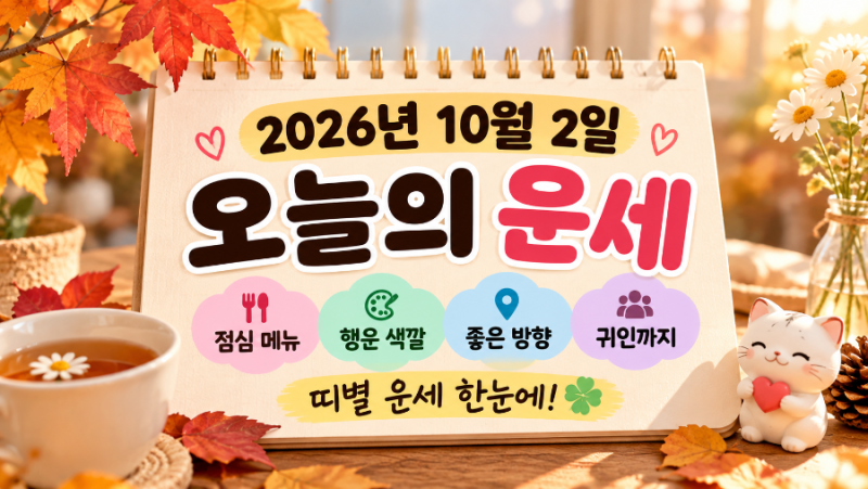 2026년 10월 2일 오늘의 운세, 내 띠 행운 색깔·좋은 방향·점심 메뉴는?