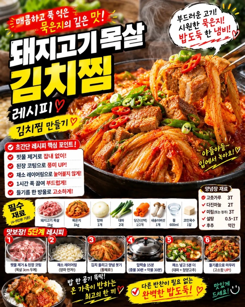 돼지고기 목살 김치찜 레시피 김치찜 만들기