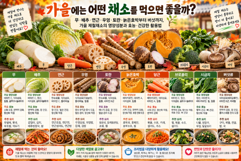 가을에는 어떤 채소를 먹으면 좋을까?무·배추·연근·우엉·토란·늙은호박부터 버섯까지, 가....