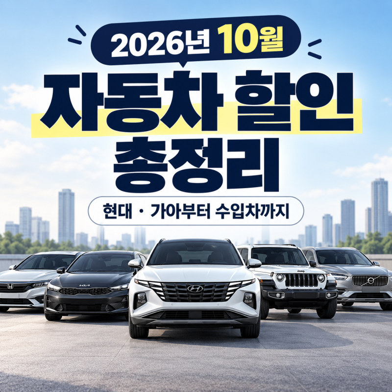 2026년 10월 자동차 할인 총정리｜현대·기아부터 수입차까지, 최대 혜택 조건은?