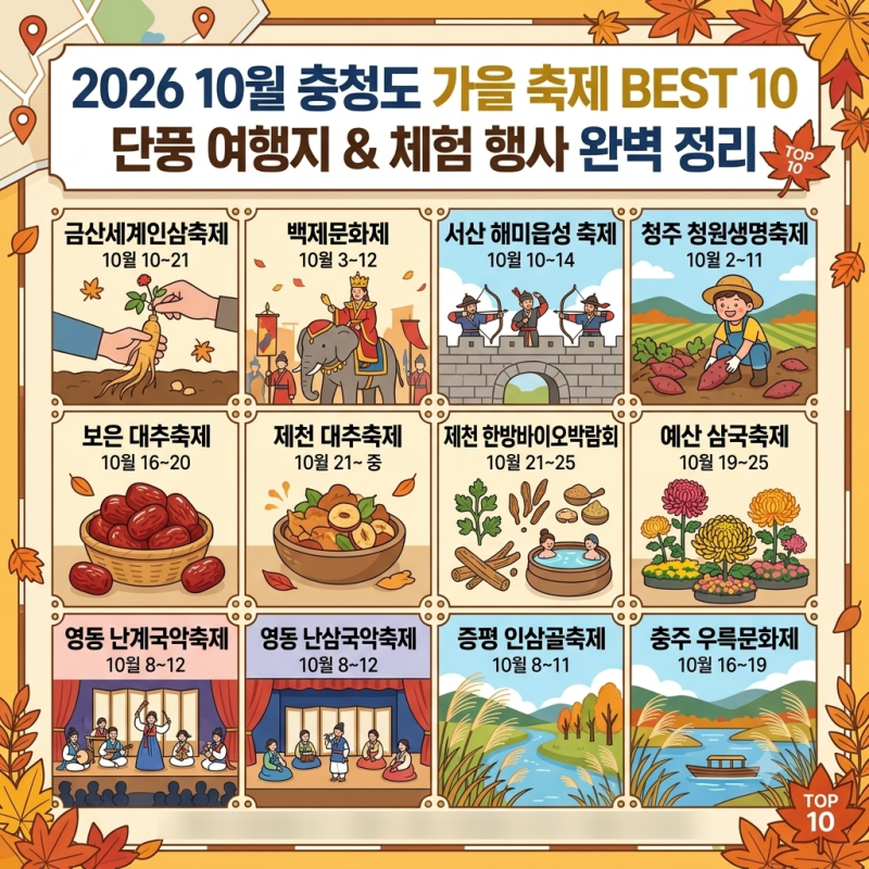 2026年版10月忠清道秋祭りおすすめスポットベスト10 紅葉旅行地および体験イベント情報総まとめ