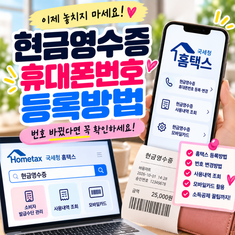 현금영수증 휴대폰번호 등록방법, 번호 바꿨다면 홈택스에서 꼭 확인하세요